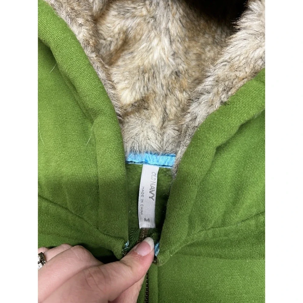 Old Navy Kids‎ Green Faux Fur Lined Hoodie Sweatshirt M Medium